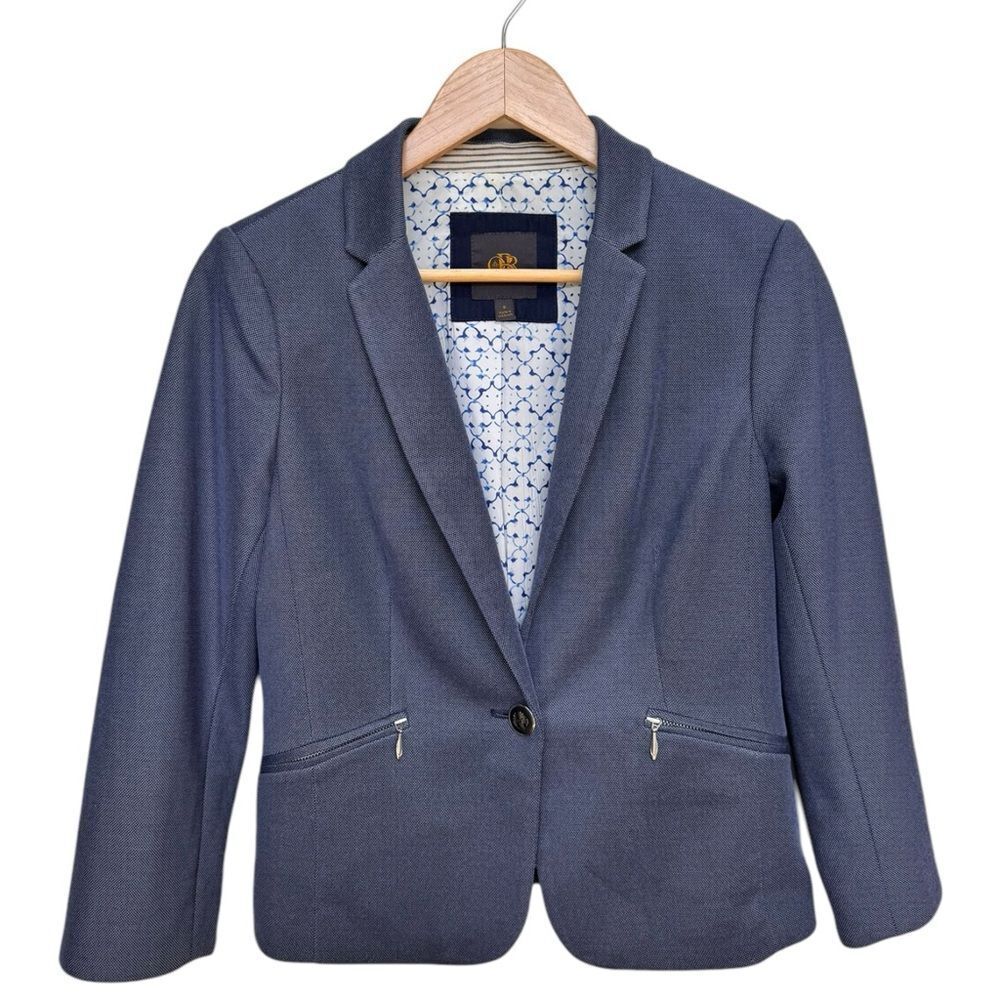 Outback Red OBR Long Sleeve Collared One Button Blue Blazer. Zip Pockets. Small.